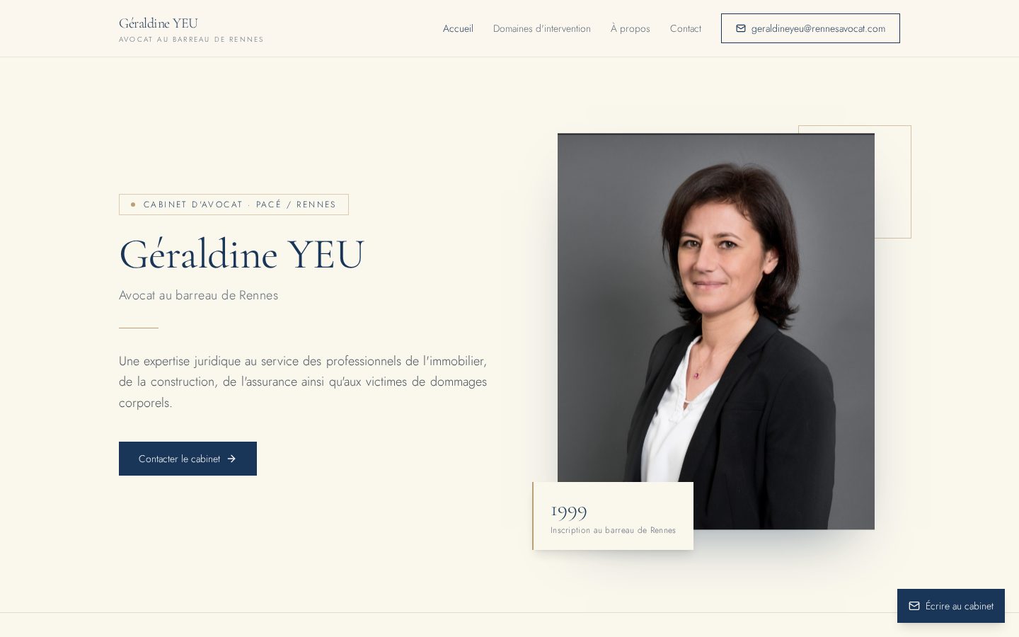 Page d'accueil du site du cabinet Géraldine Yeu sur ordinateur